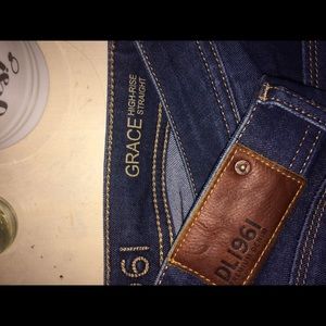 Dark wash high rise straight jeans