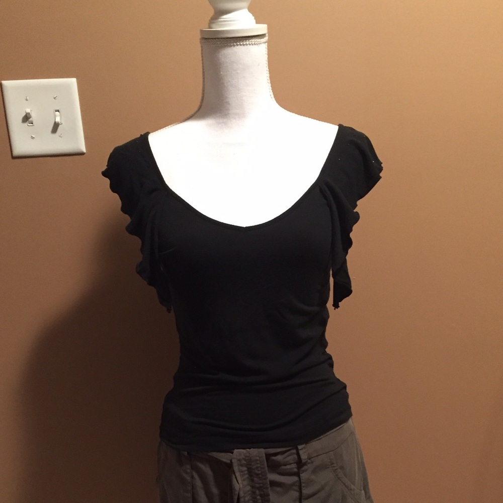 3/$25 Black stretch double V top from The Limited - Picture 2 of 5