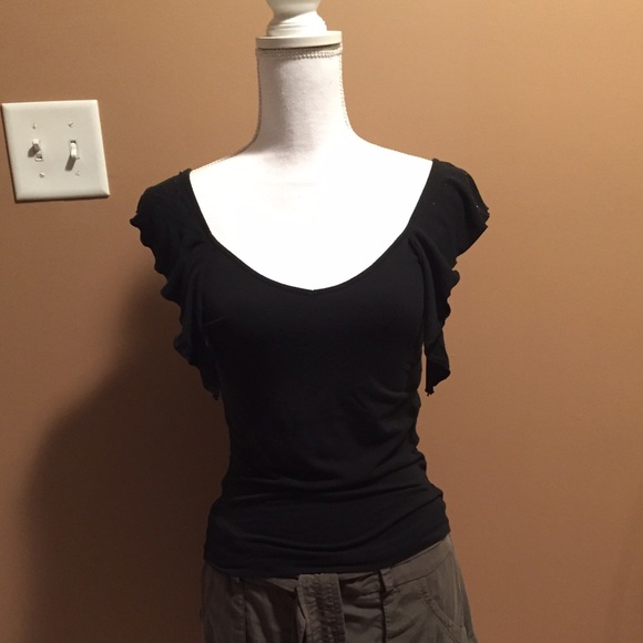 3/$25 Black stretch double V top from The Limited - Picture 2 of 5