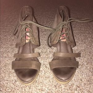 Beige peep toe wedges