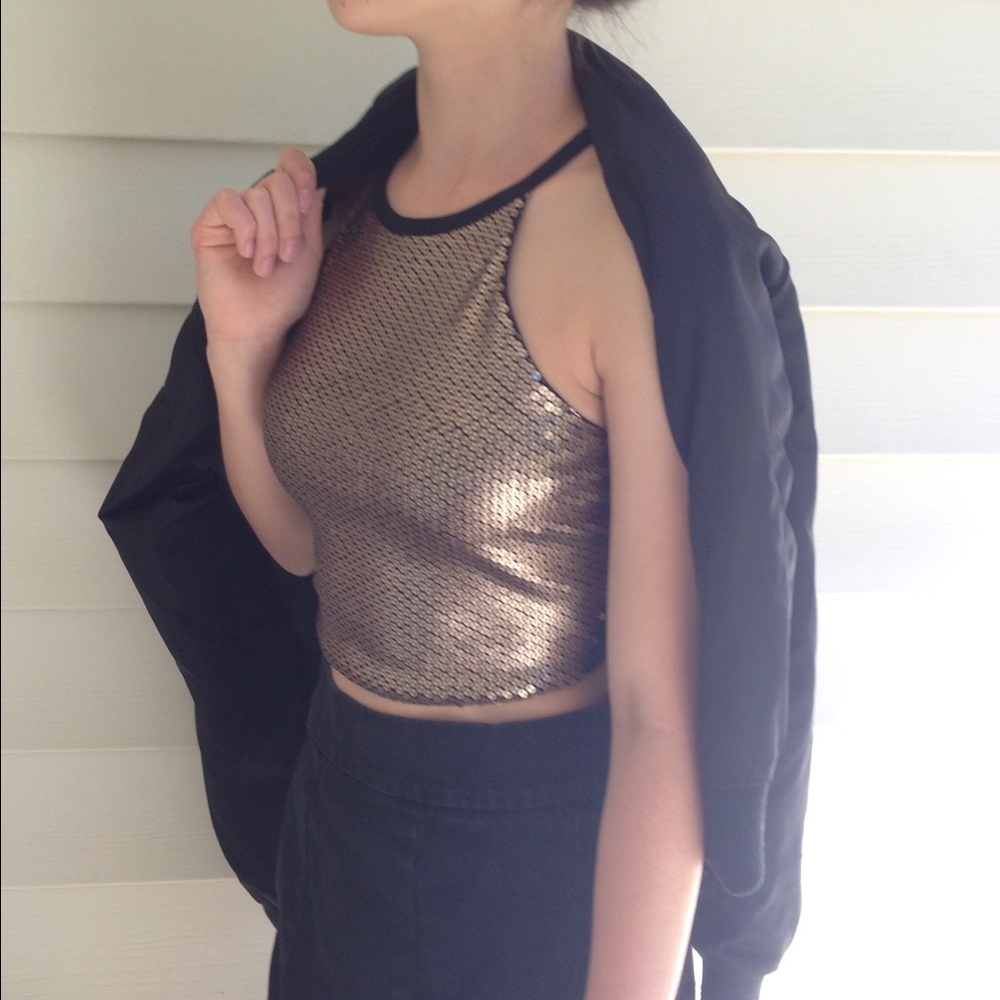 Sequin Halter Crop Top