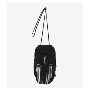 Saint Laurent Anita Fringe Toy Bag Black Suede