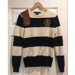 Ralph Lauren Navy & Cream Striped Polo Sweater.