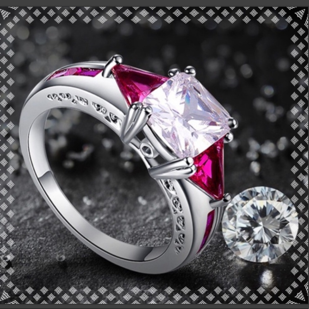 💧18k Gold Plated Emerald Cut Pink Spinel Ring💧