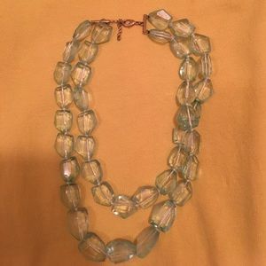 Two layered light blue clear bead necklace