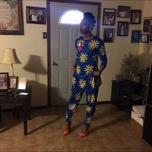 Blue & Yellow African Print Set, Size Small