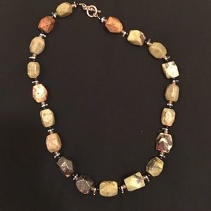 Multi colored green toned stone necklace