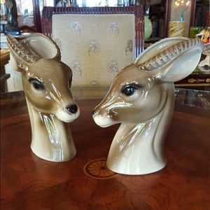 Mid century modern pair of ceramic deer vases