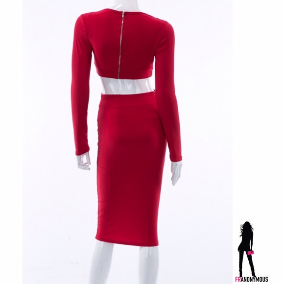 Red Long Sleeve Cut Out Body-con Dress - Picture 3 of 3