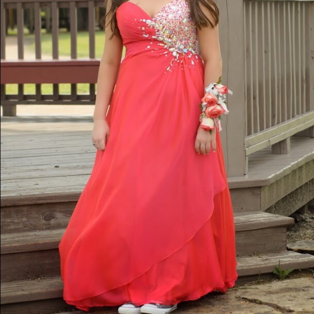 Coral Full Length Prom Dress