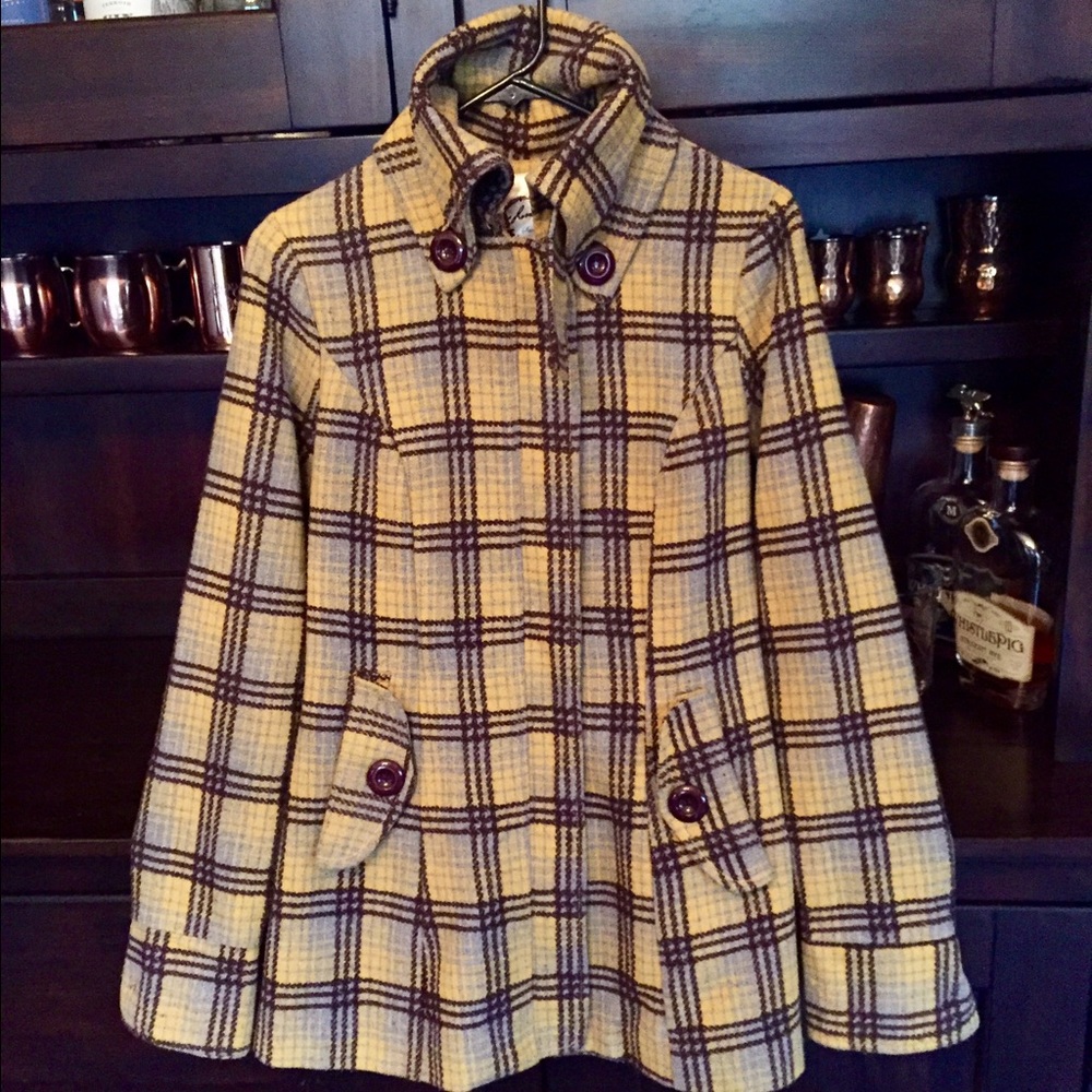 Yellow & Brown Plaid Coat - S