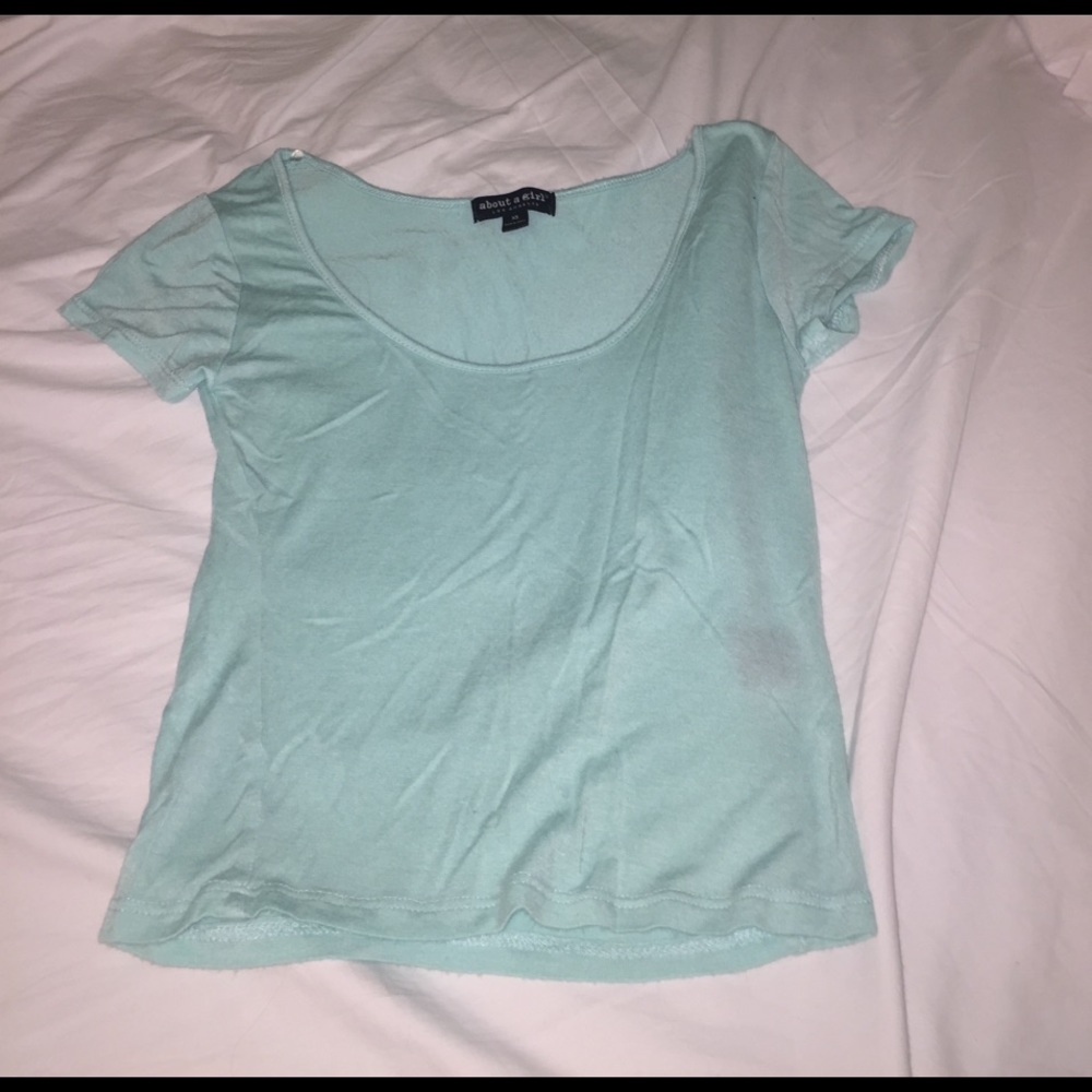 a light blue crop top