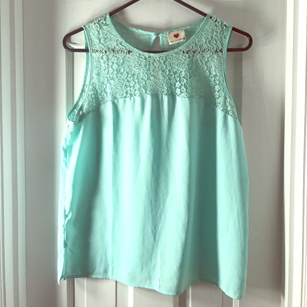 Mint green lace tank