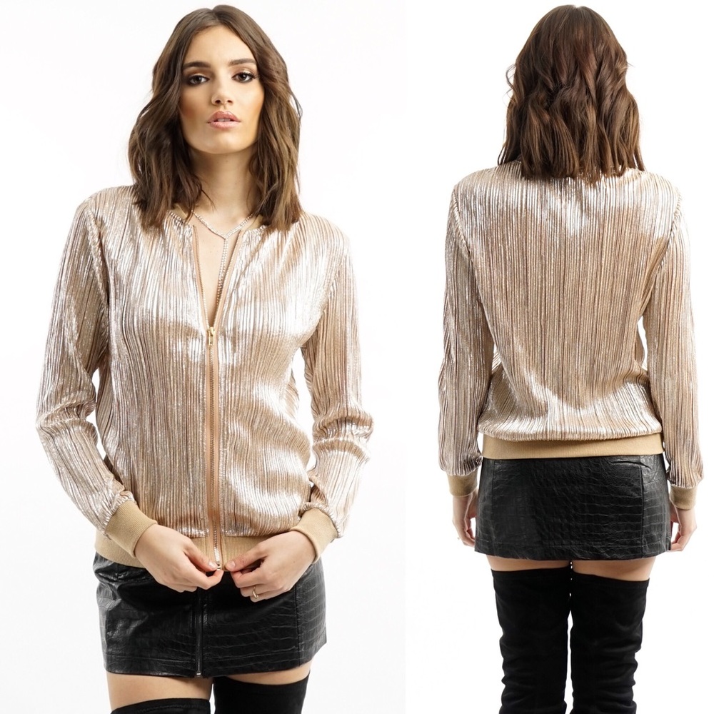 Gold Metallic Bomber Jacket - Picture 2 of 4