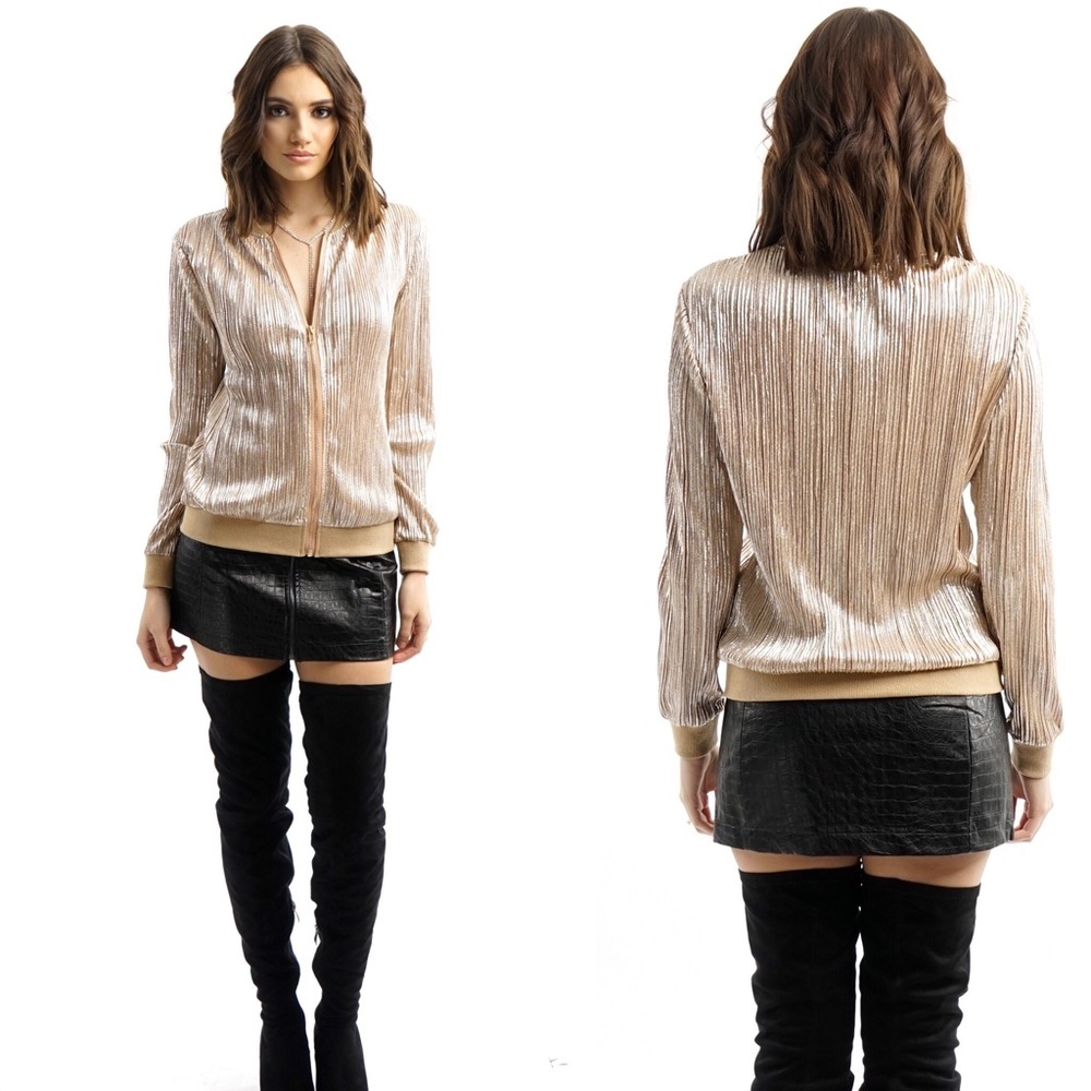 Gold Metallic Bomber Jacket - Picture 3 of 4