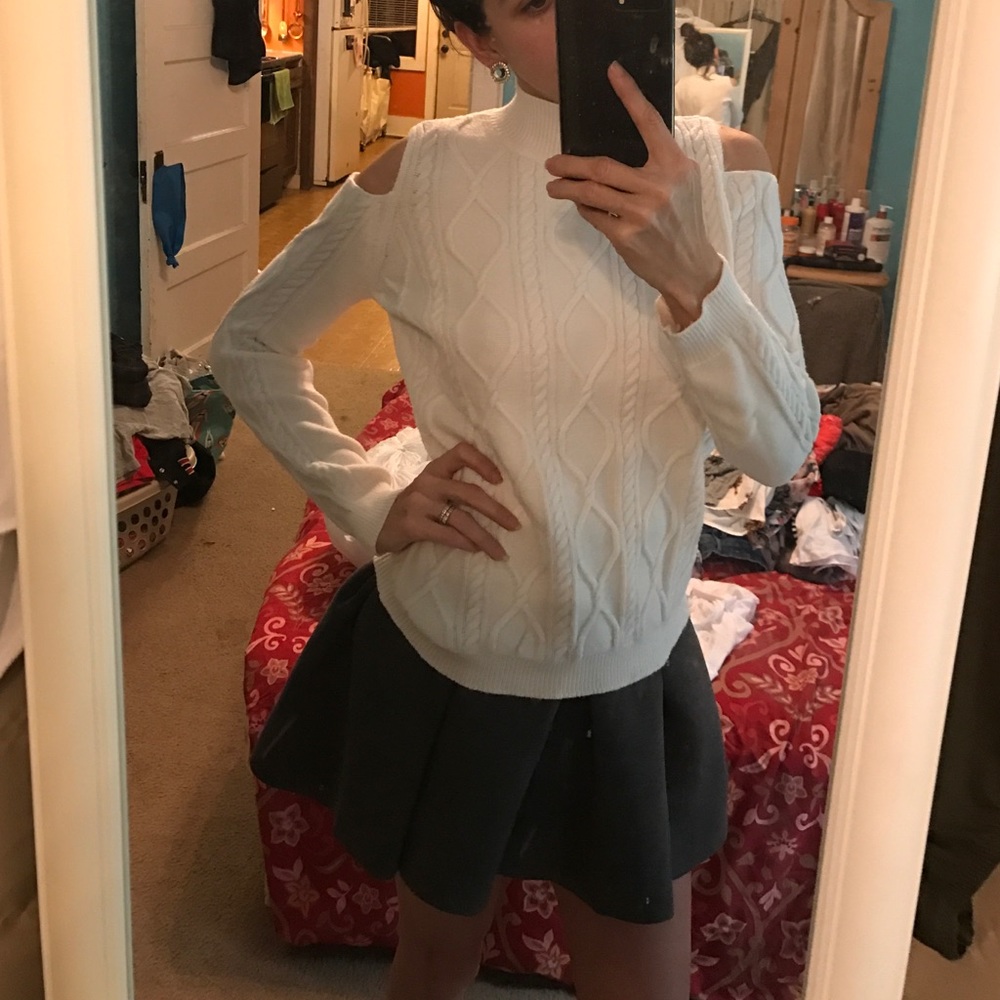 Ivory cold shoulder sweater