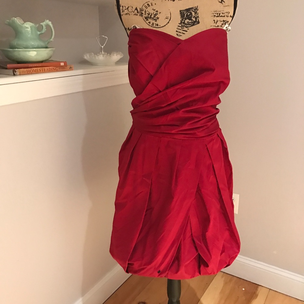 Red strapless bubble dress