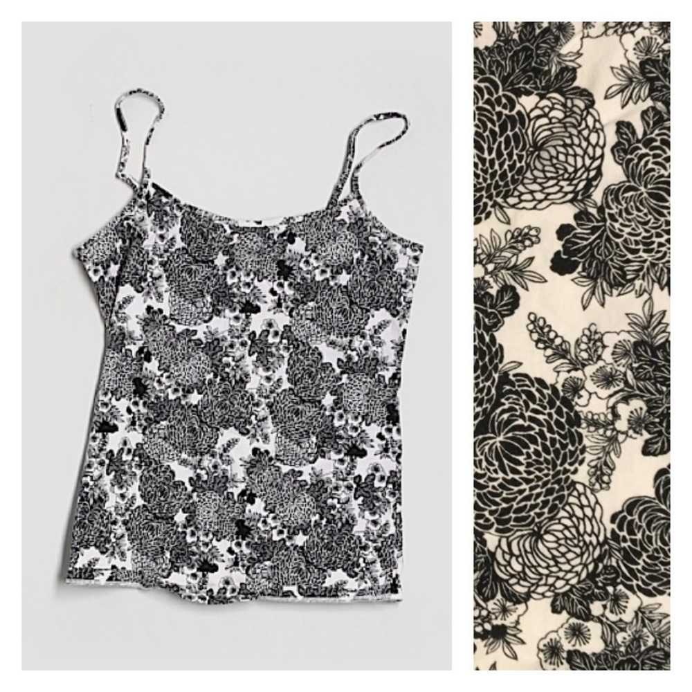 Ann Taylor Floral Black White Tank Top Medium M