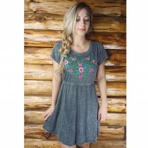 Charcoal floral embroidered dress