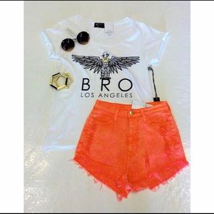 Vibrant Neon Orange High Waisted Distressed Shorts