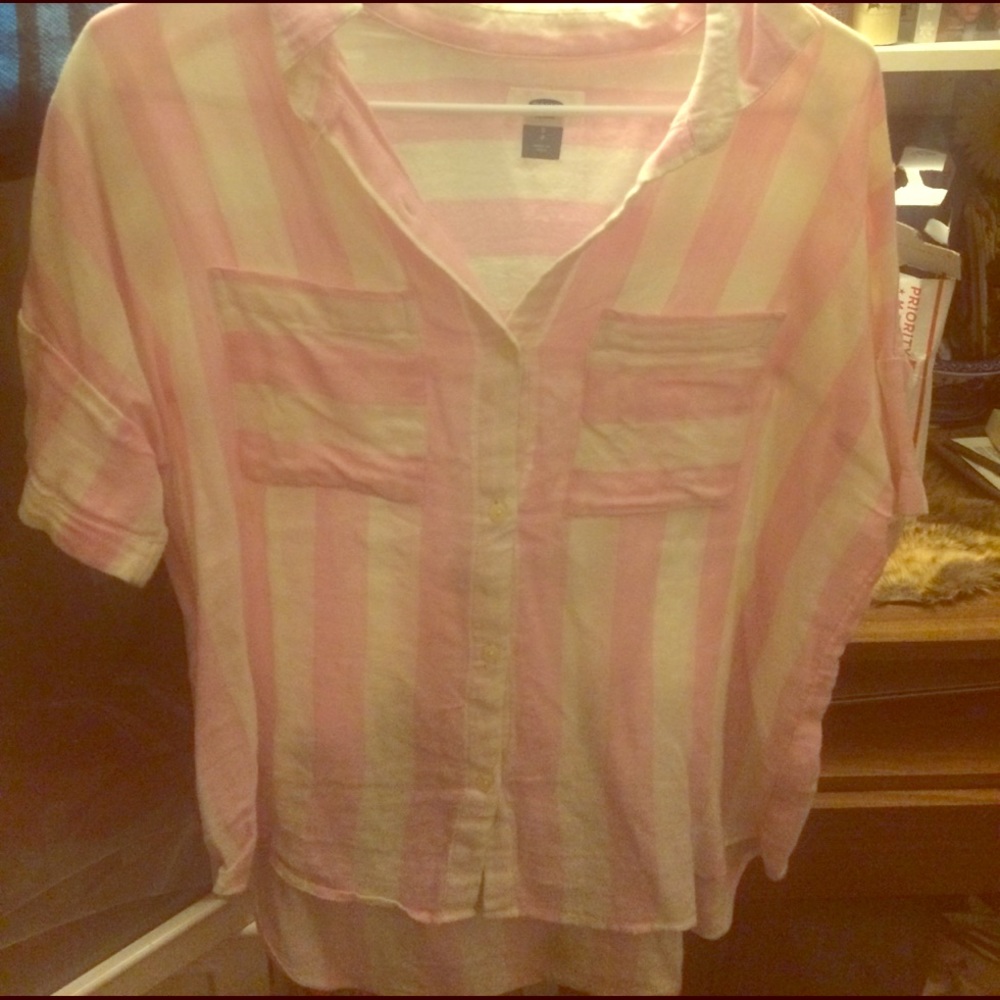 Oversized soft pink stripe button down top