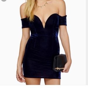 Tobi plunging navy velvet dress