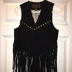 Leather fringe vest