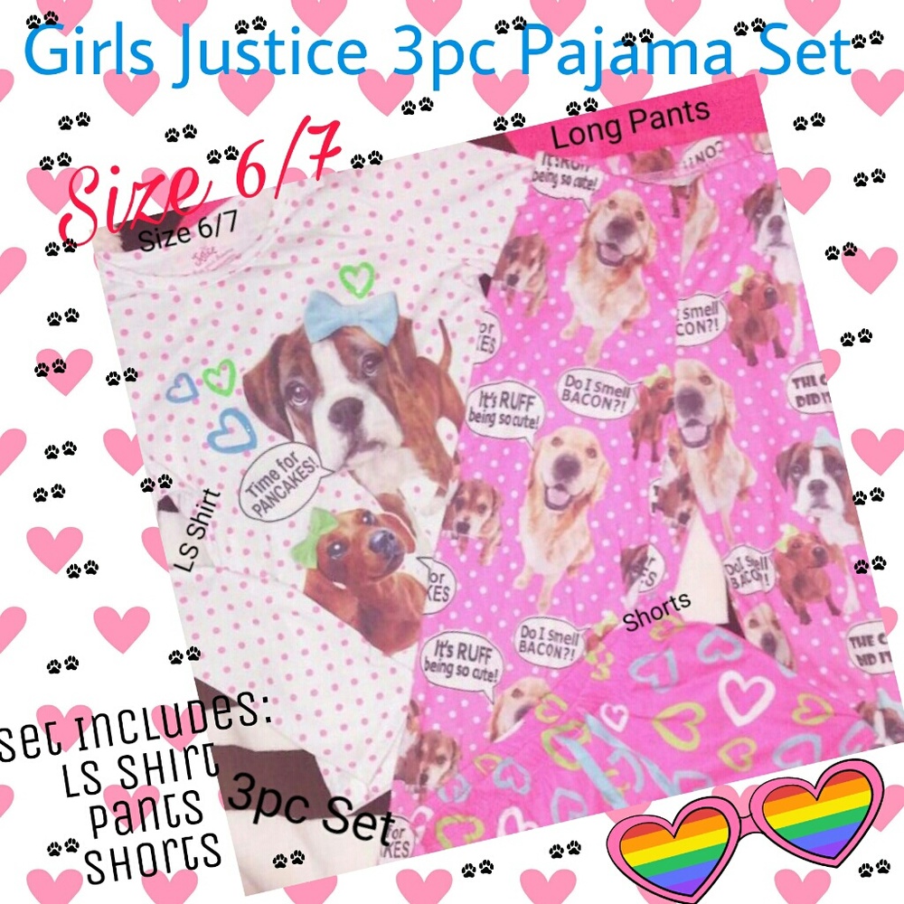 Girls Justice Size 6/7 3pc Pajama PJ Set
