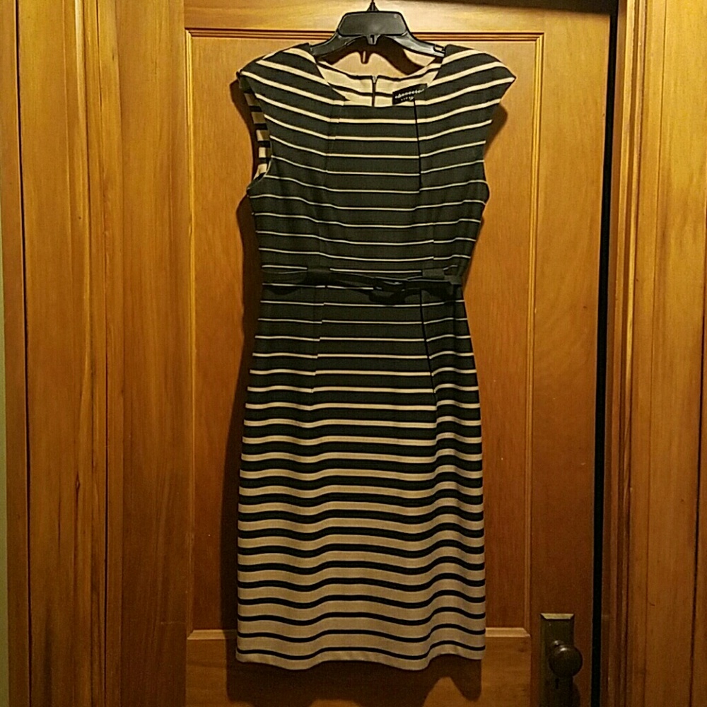 Fitted black/tan striped dress