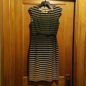 Fitted black/tan striped dress