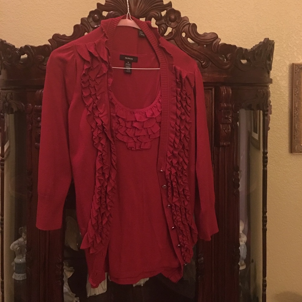 Two piece red cardigan sweater