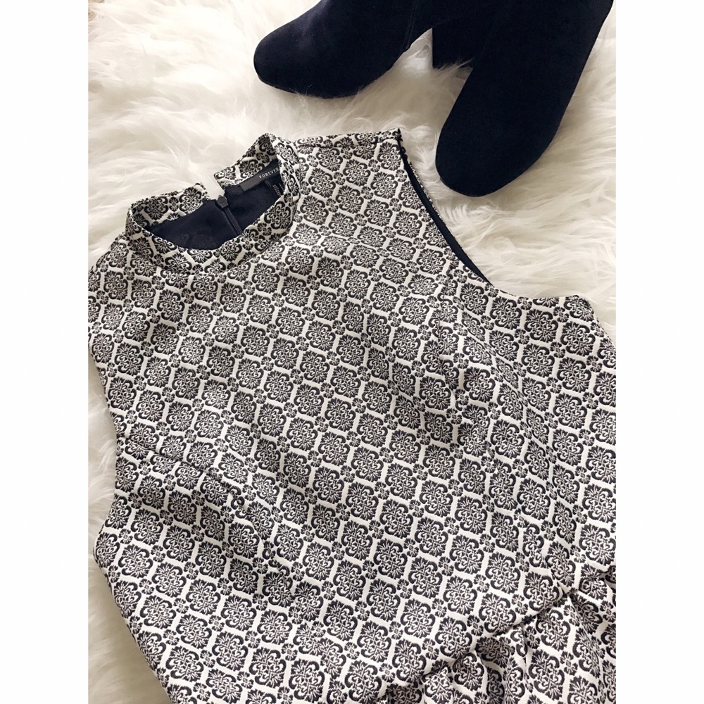 Geo print tea dress with mock neck