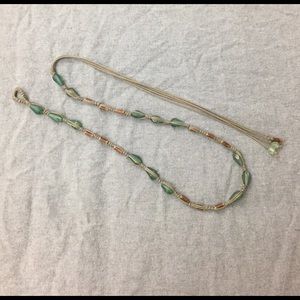 Belt with green sea glass and wood beads