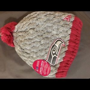 Pink and Grey Seahawks pompom beanie