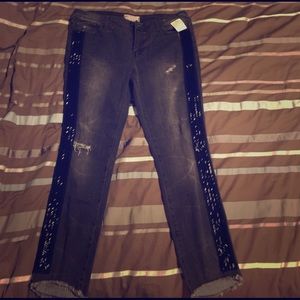 Free people embellished straight leg denim jean