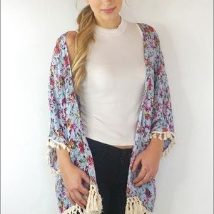 Gray floral kimono