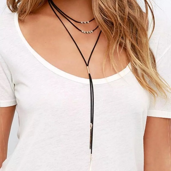 5 for $25 Multilayer Black Suede Leather Necklace - Picture 3 of 4