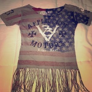 Affliction American flag fringe cropped shirt