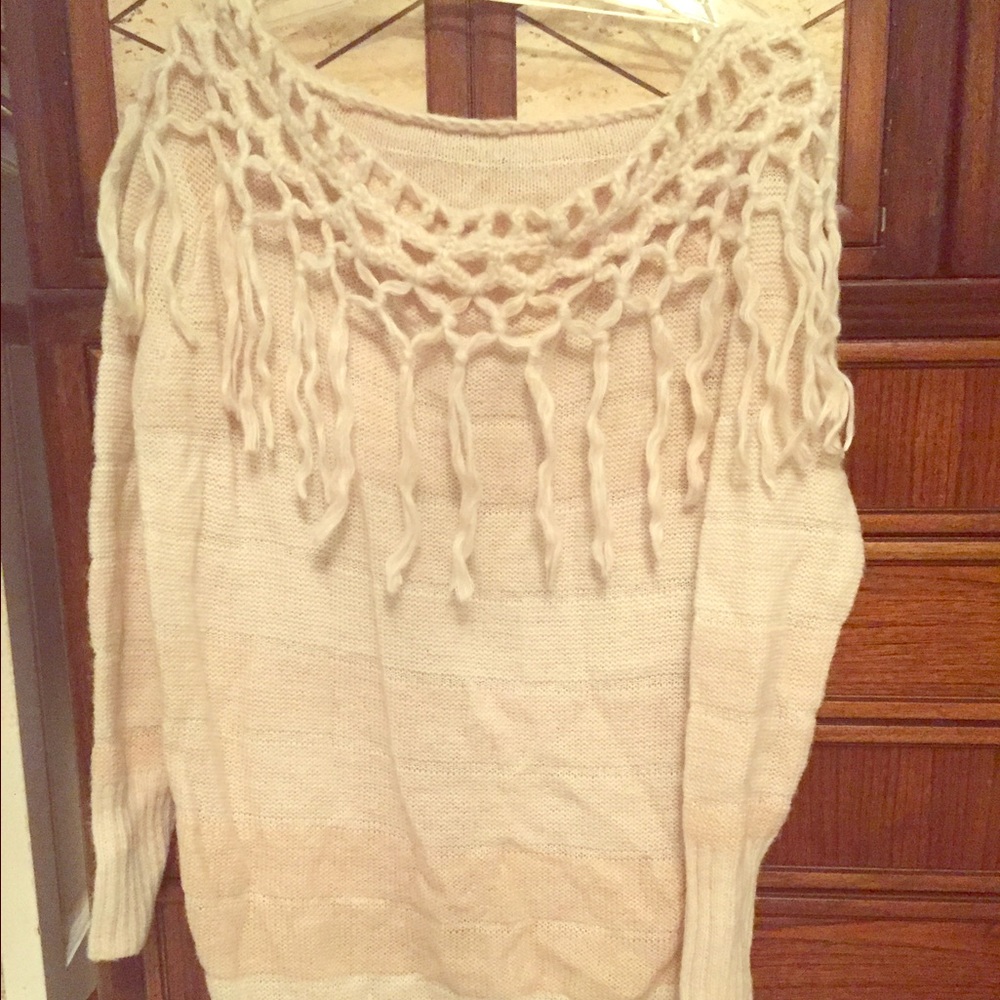 Free People Cowl Neck Fringe Sweater
