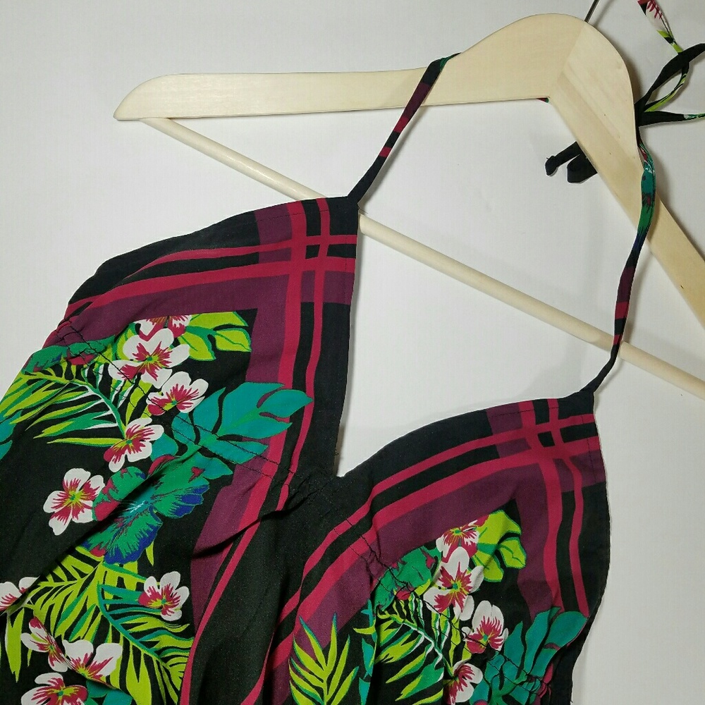 Black Floral Halter Dress