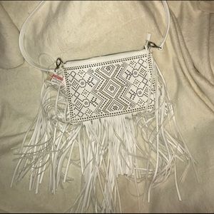 Beautiful white studded fringe cross body purse!