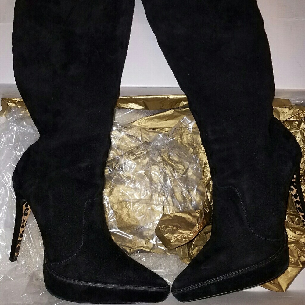 Black suede stiletto boots