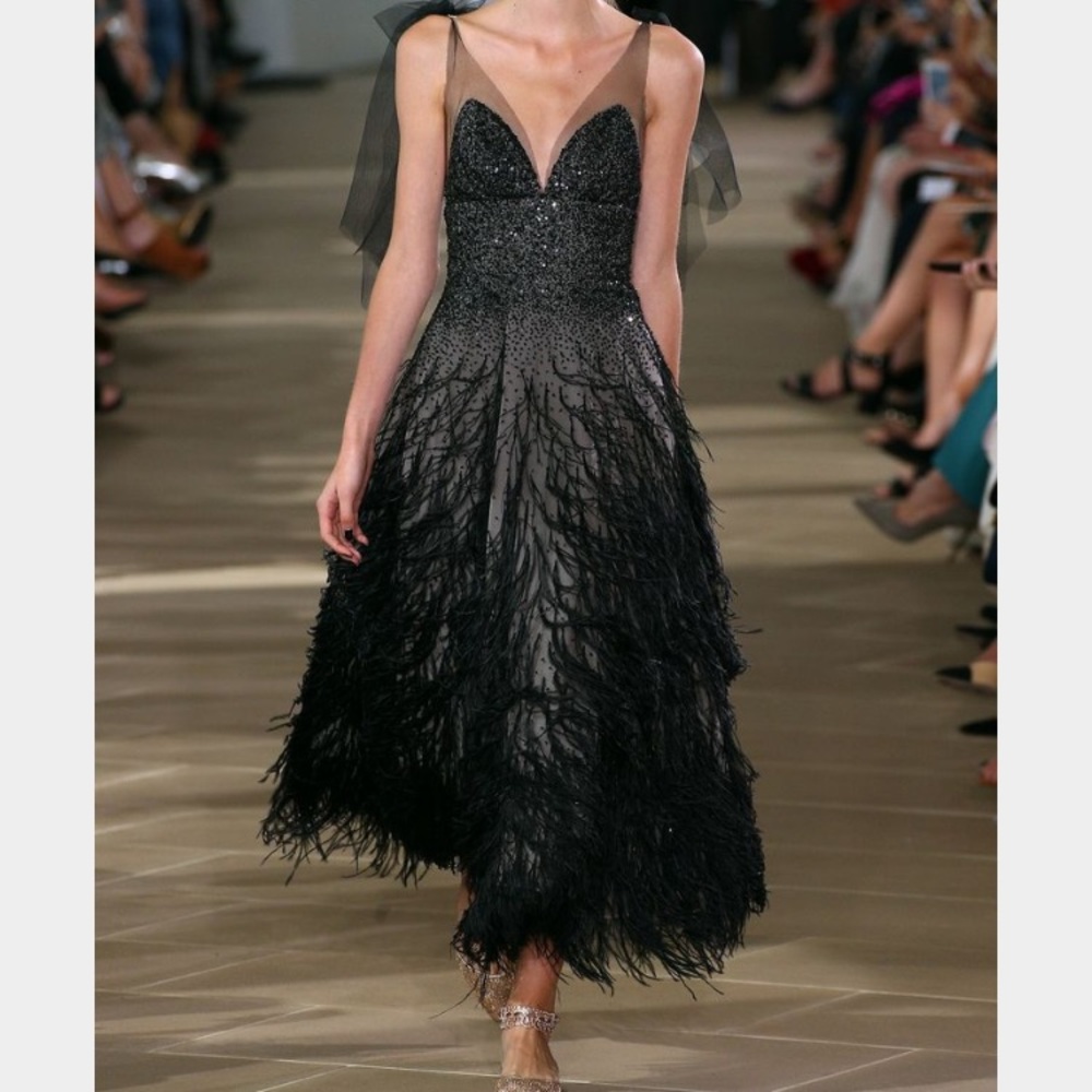 Monique  Lhuillier feather organza dress