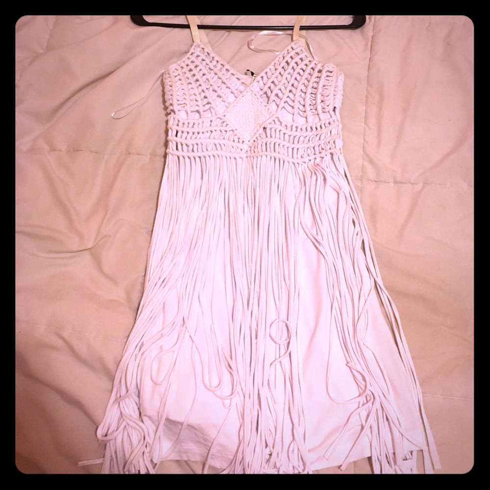 Bebe White Fringe Dress