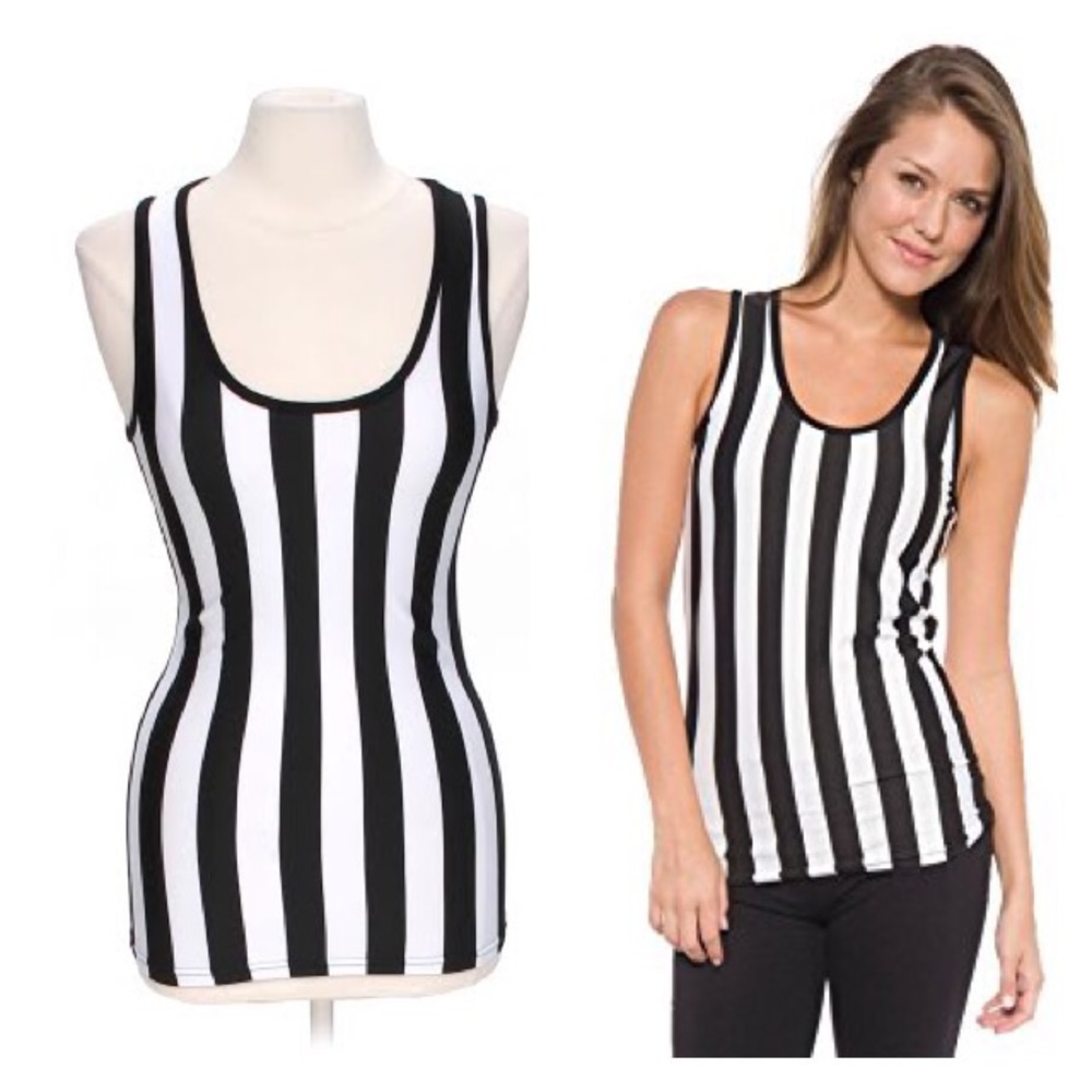 Black White Striped Tank Top Vertical Stripe Small