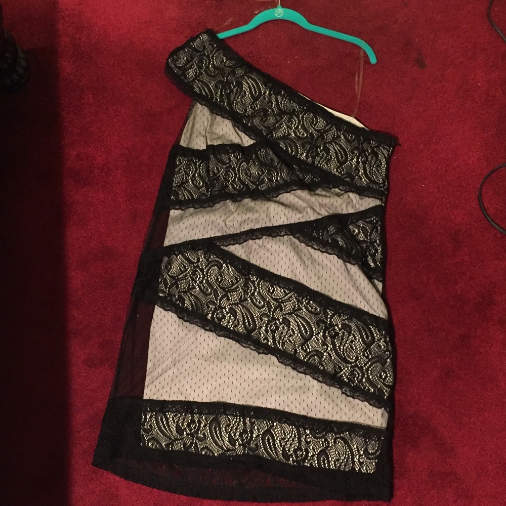 Nude and black lace dress