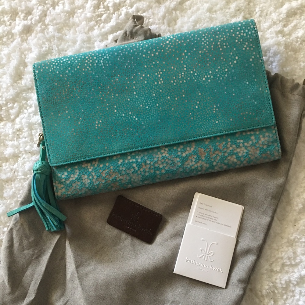 Brand New Katherine Kwei Turquoise Clutch