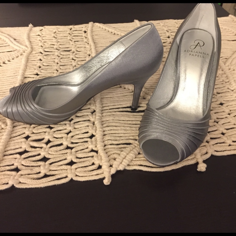 Adrianna Papell Pewter Satin Peep Toe Heel