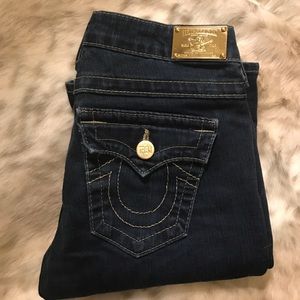 True Religion Dark wash jeans with gold detail