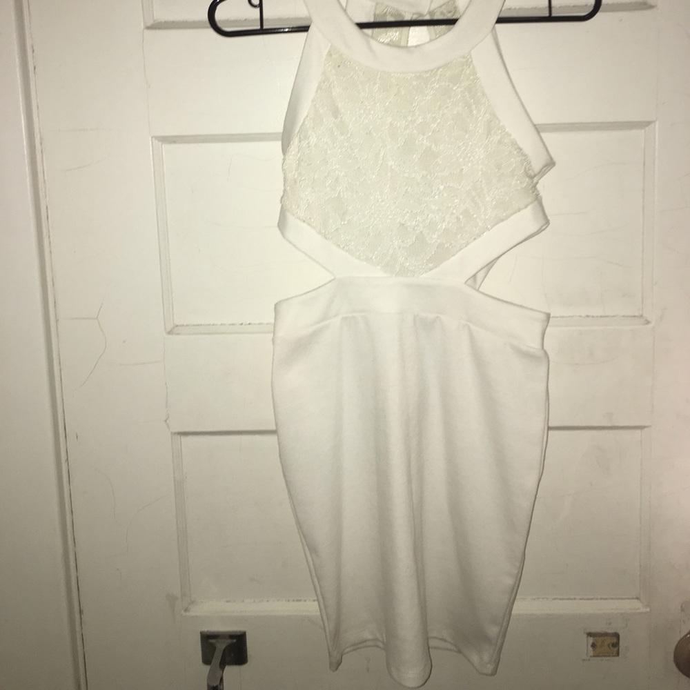 White lace cut out dress